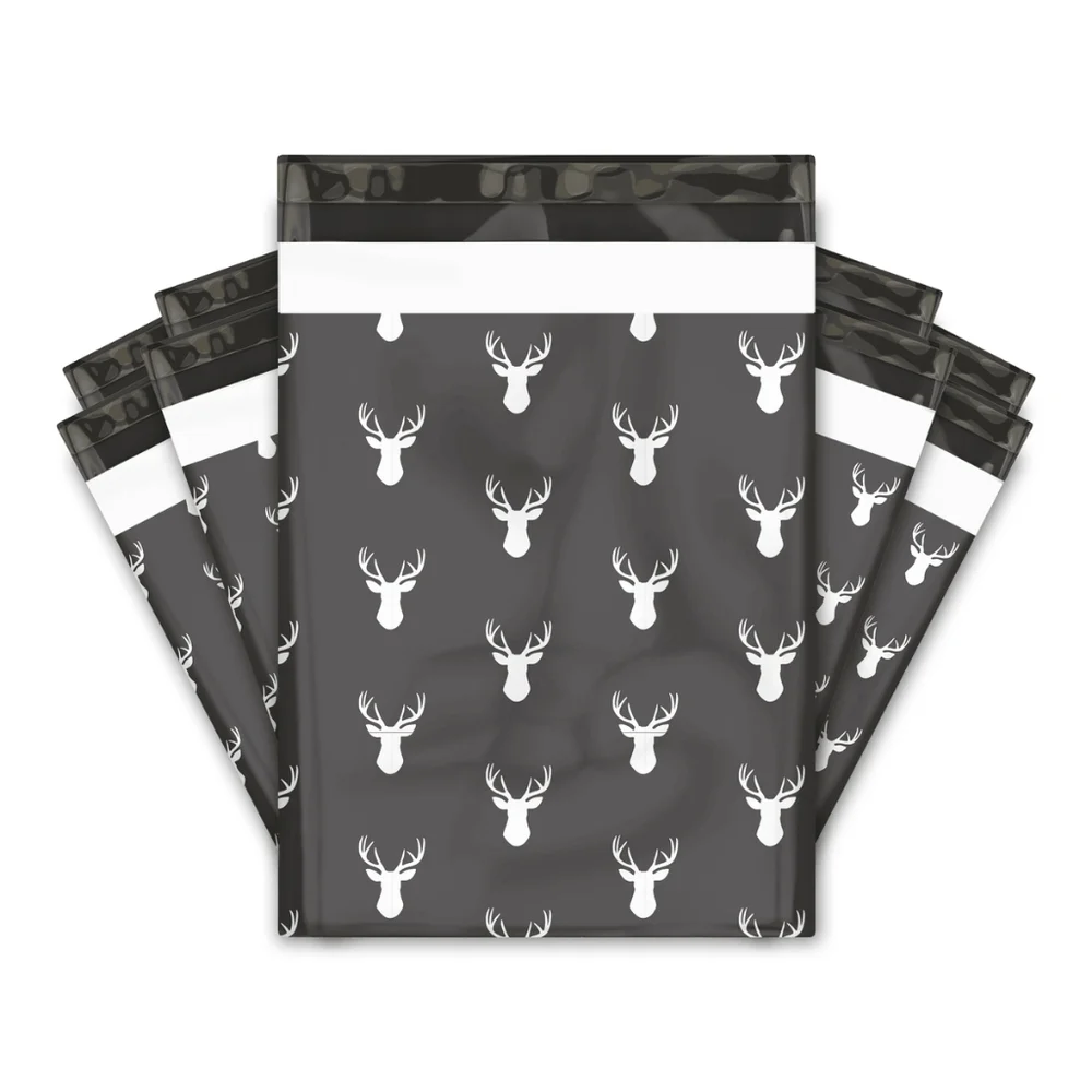 Charcoal Deer Heads Designer Poly Mailers Premium Print Set Of 25